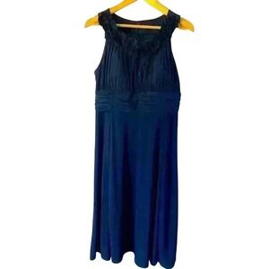 SIGNATURE BY SANGRIA LADY NAVY BLUE RUNCHED FABRIC JERSEY KNIT STRETCH DRESS 14